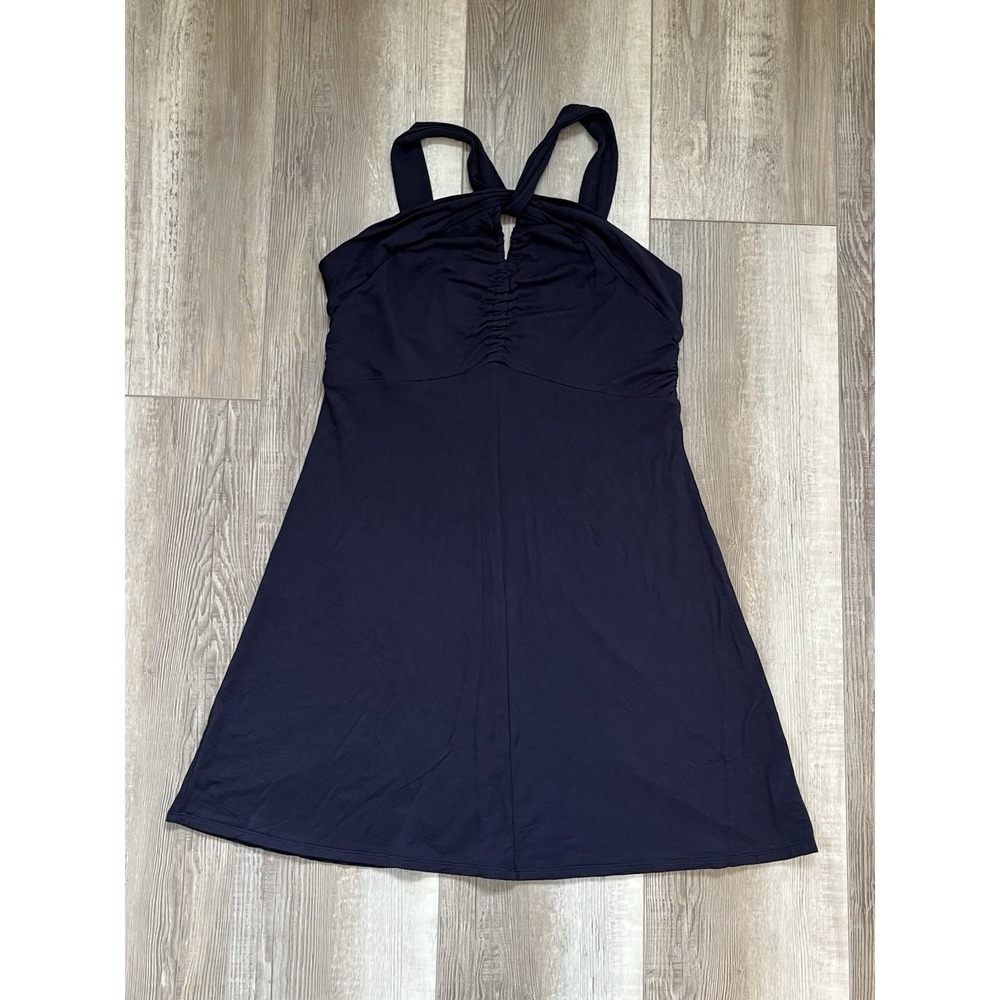 CAbi Navy Blue Strap Tee Dress #6416 Womens Size L Jersey Stretch Knee Length